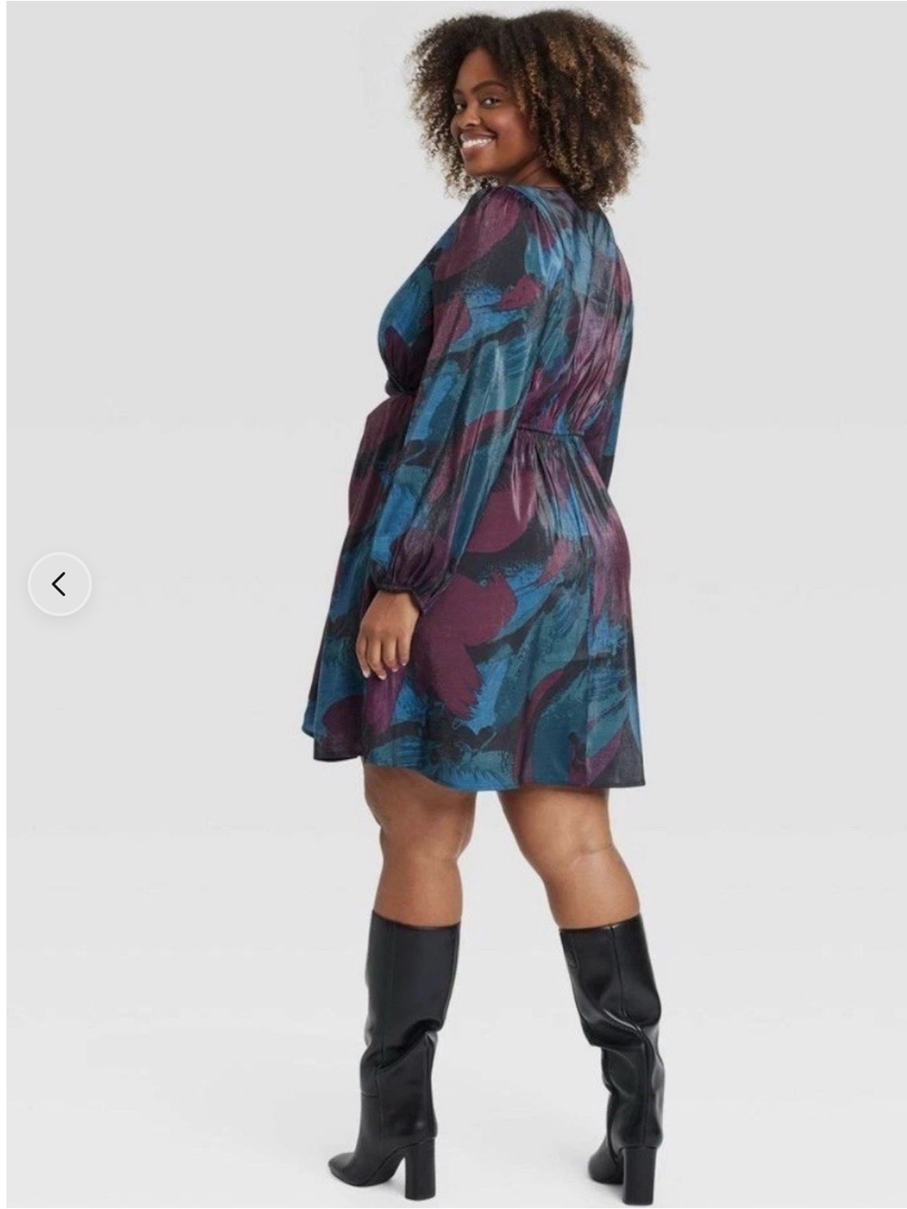NEW Ava & Viv Balloon Long Sleeve Midi Faux Wrap Dress Pockets - Picture 2 of 7